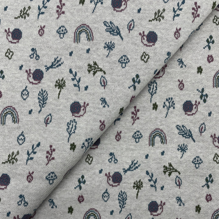 Jacquard-Sweat "Ben" Wald Sträucher Pilze Schnecken // off-white