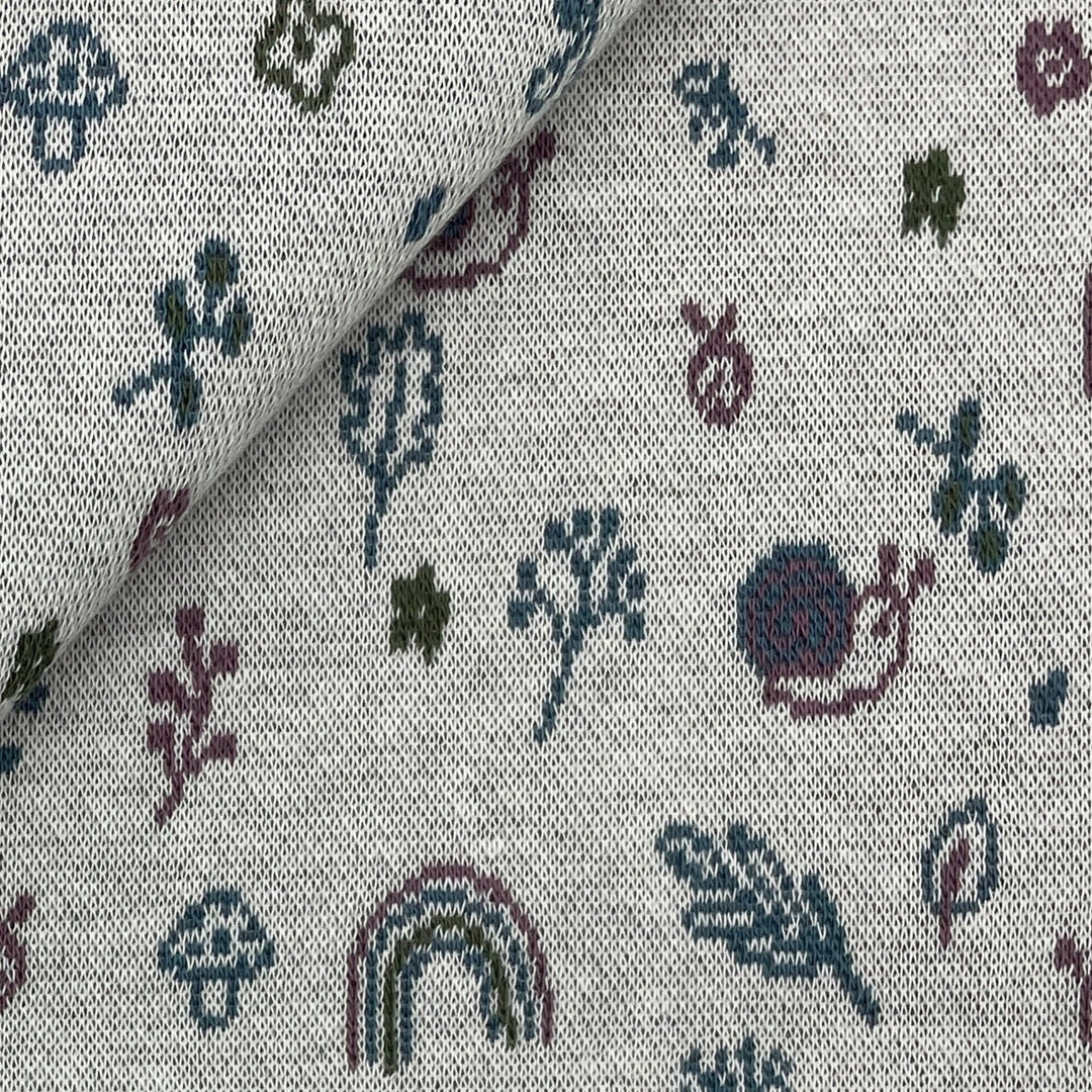 Jacquard-Sweat "Ben" Wald Sträucher Pilze Schnecken // off-white