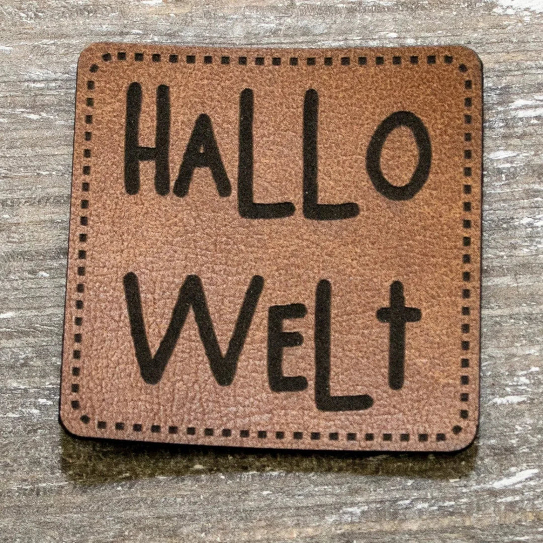 Kunstleder-Label KDS 40x40 mm // Hallo Welt