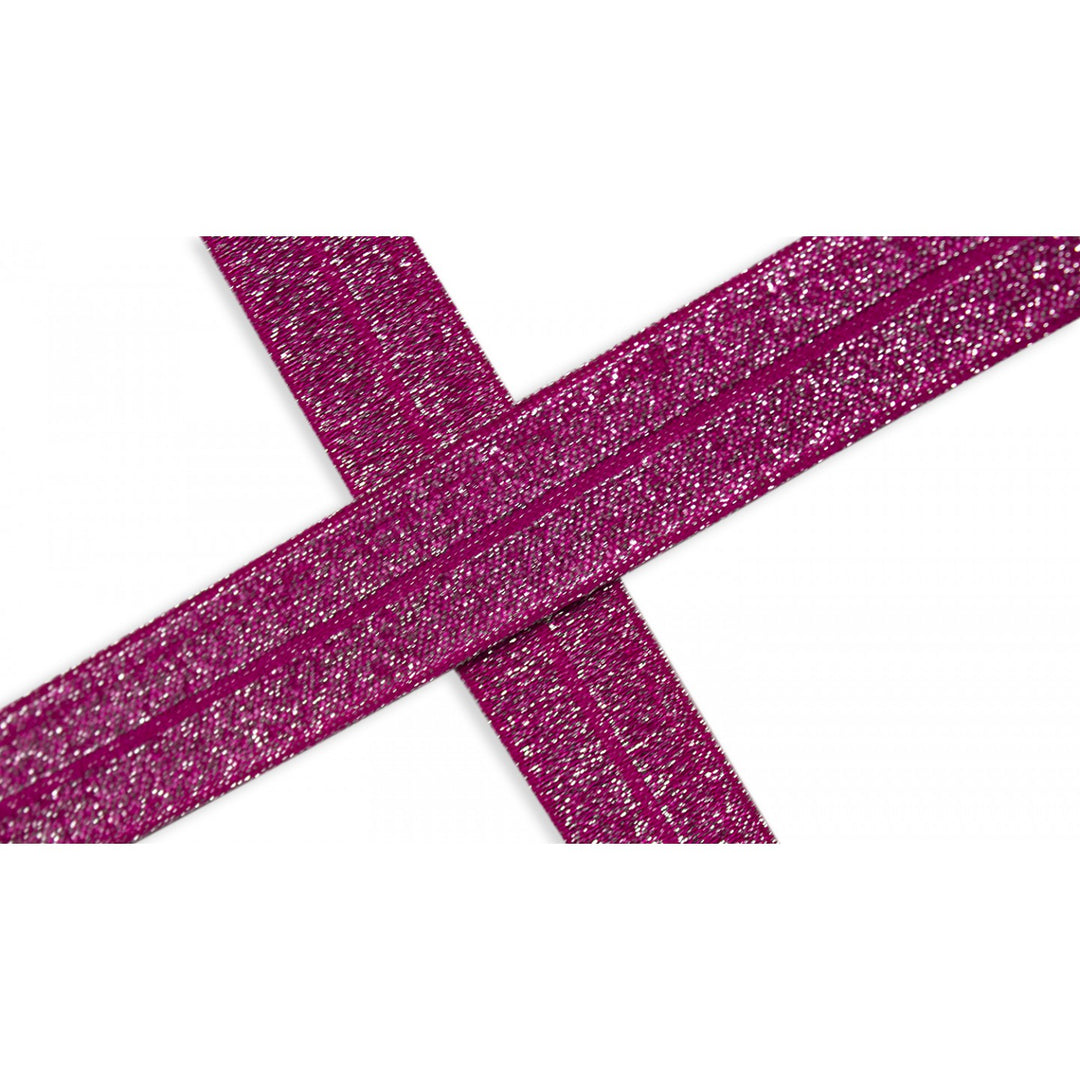 Schrägband Elastisch Glitzer Uni 20 mm // fuchsia silber - metallisiert