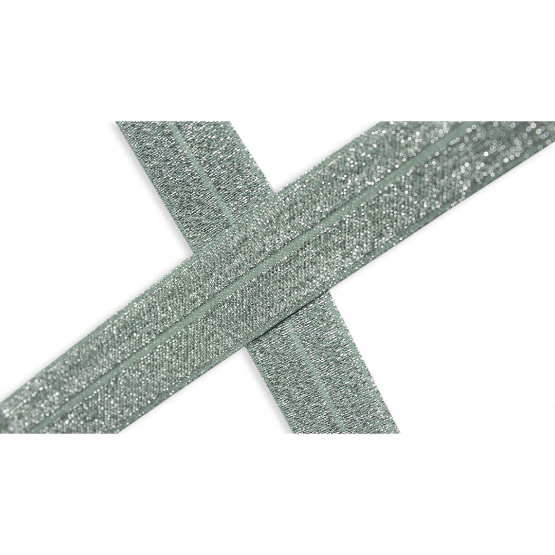 Schrägband Elastisch Glitzer Uni 20 mm // mint silber - metallisiert