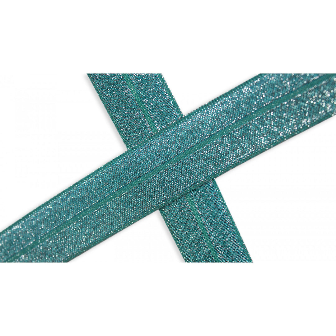 Schrägband Elastisch Glitzer Uni 20 mm // smaragdgrün silber - metallisiert