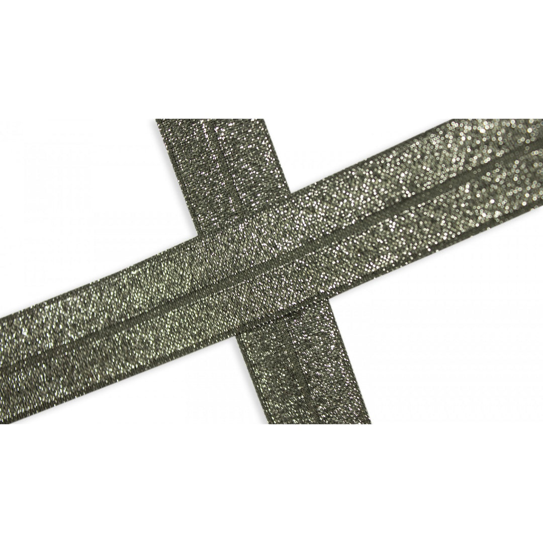 Schrägband Elastisch Glitzer Uni 20 mm // khaki silber - metallisiert