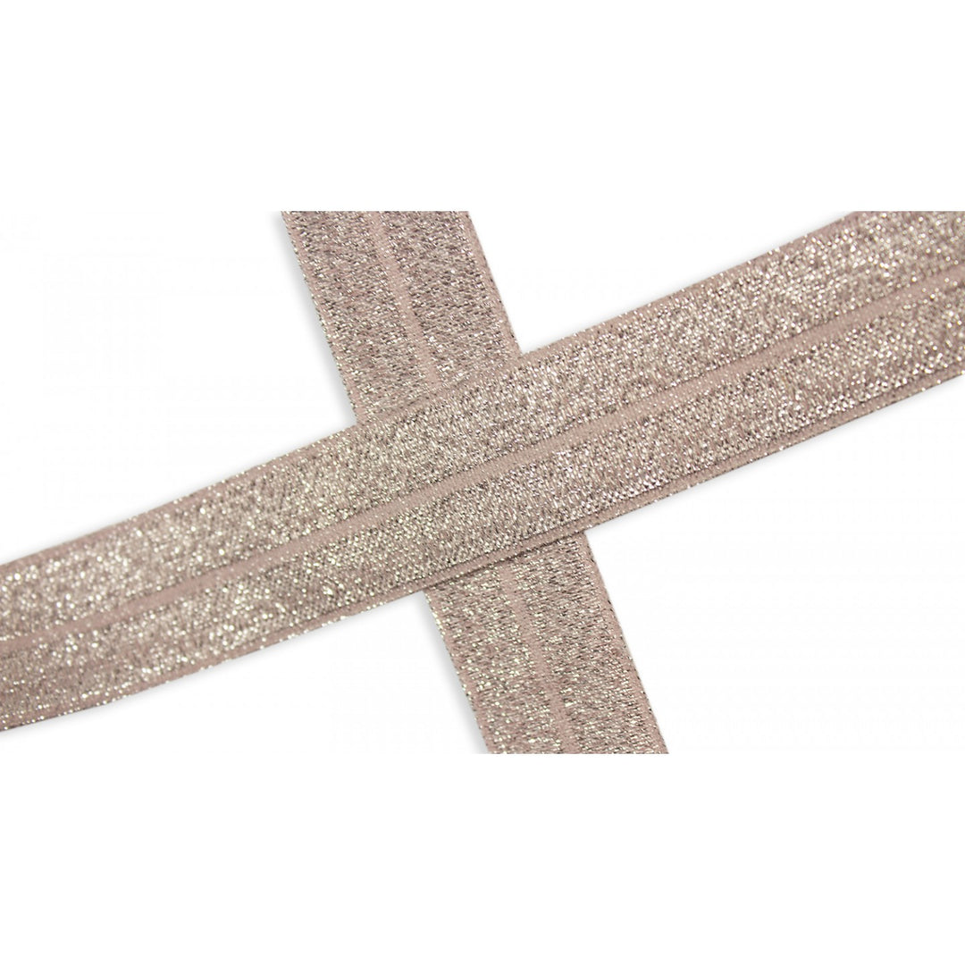 Schrägband Elastisch Glitzer Uni 20 mm // pastellrosa silber - metallisiert