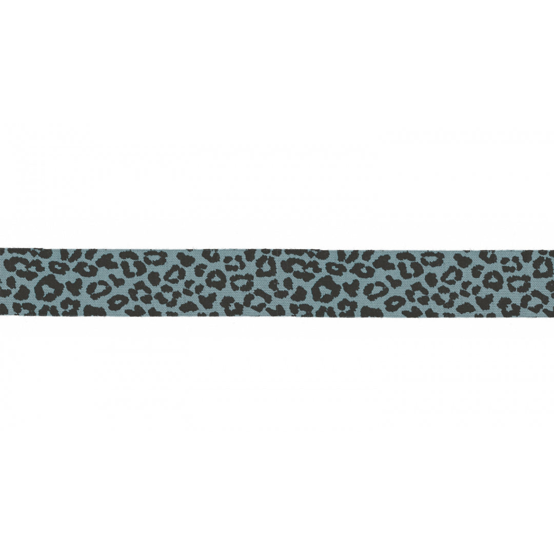 Jerseykordel Elastische Leopardenmuster 3 M - 20 mm // schwarz auf pastellblau