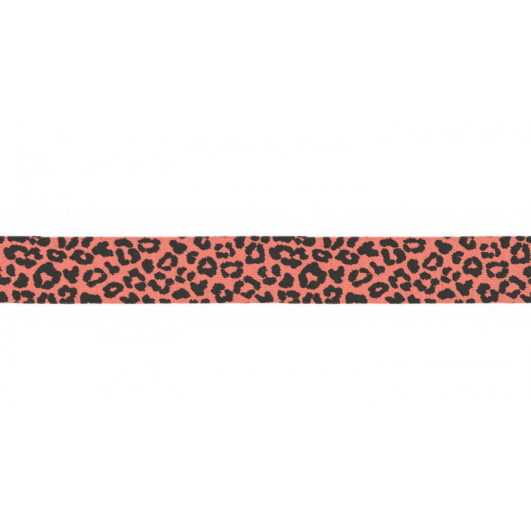 Jerseykordel Elastisch Leopardenmuster 3 M - 20 mm // schwarz auf dark peach