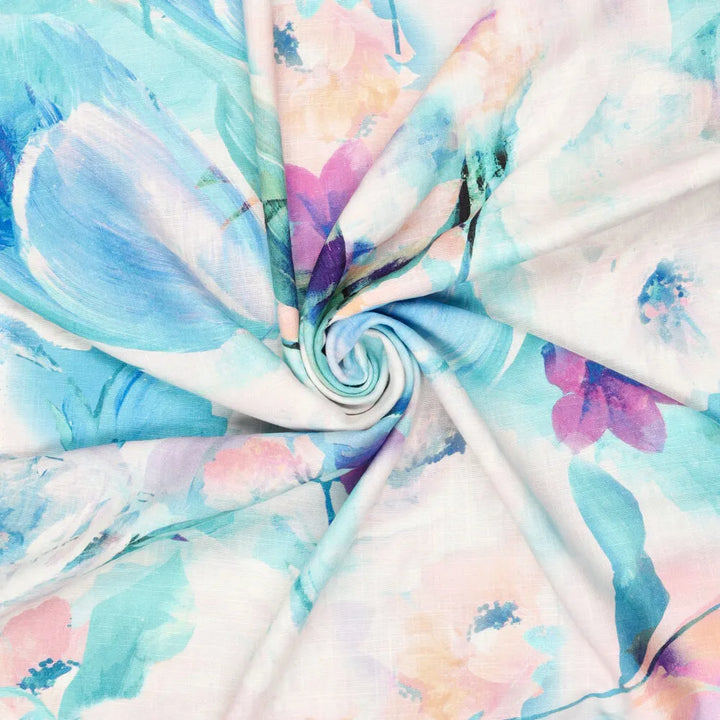 Viskose-Leinen Digitaldruck Floral Bouquet // blau