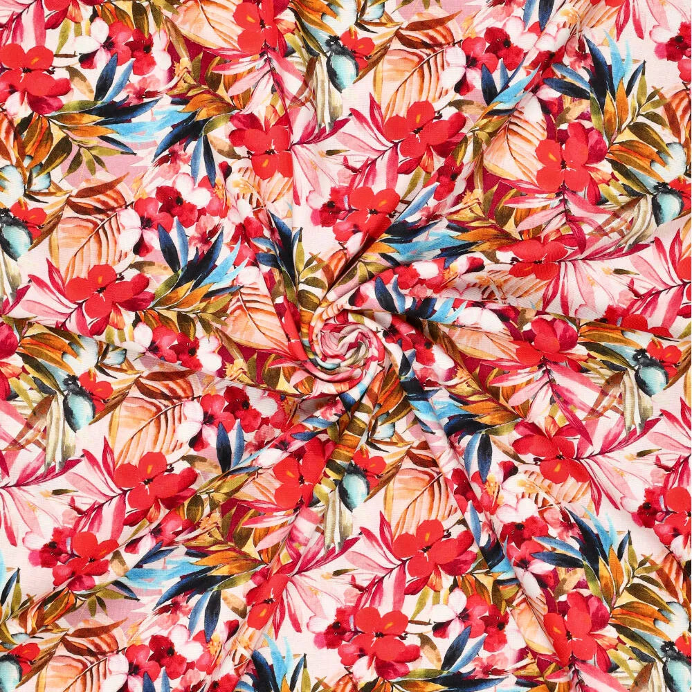Viskose-Leinen Digitaldruck Tropical Florals // rot