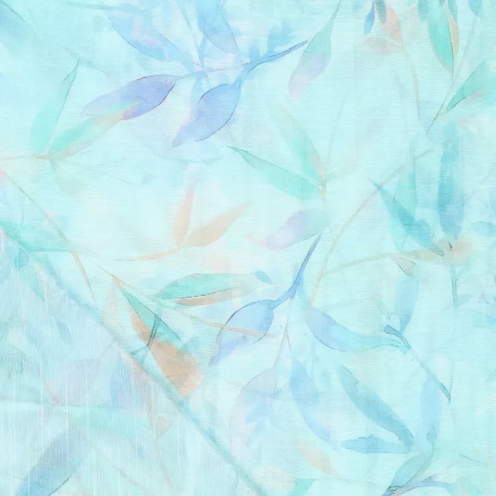 Viskose Digitaldruck Super Soft Rayon Leaves // blau