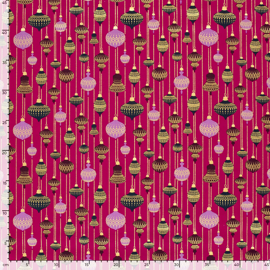 Baumwolle Poplin Foliendruck XMAS Weihnachtskugeln  // magenta