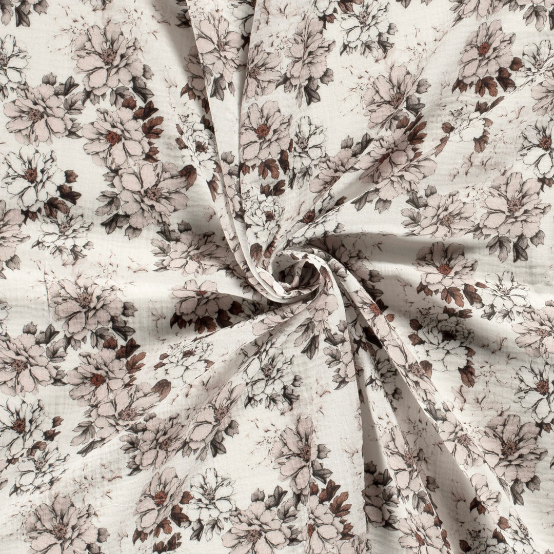 Musselin Digitaldruck Blumen // off-white