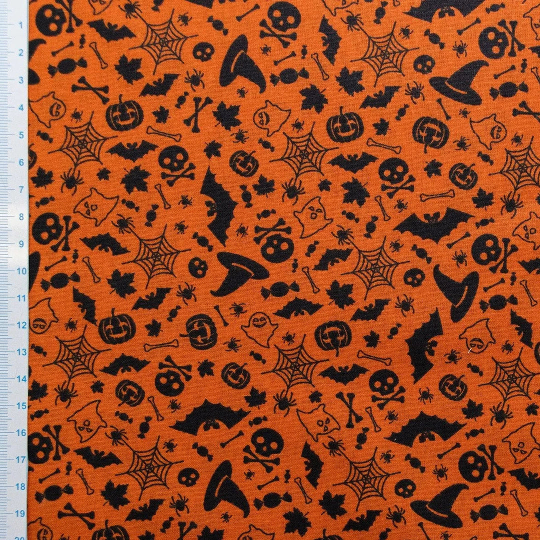 Baumwolle Halloween Fledermäuse und Gespenster // orange