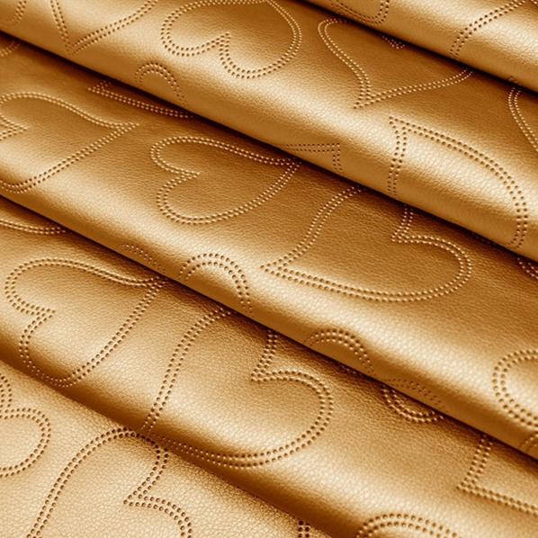 Kunstleder gesteppt Herzen Coupon 50 cm x 70 cm // metallic gelbgold