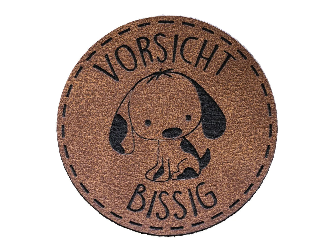 Kunstleder-Label KDS 45x45 mm // VORSICHT BISSIG