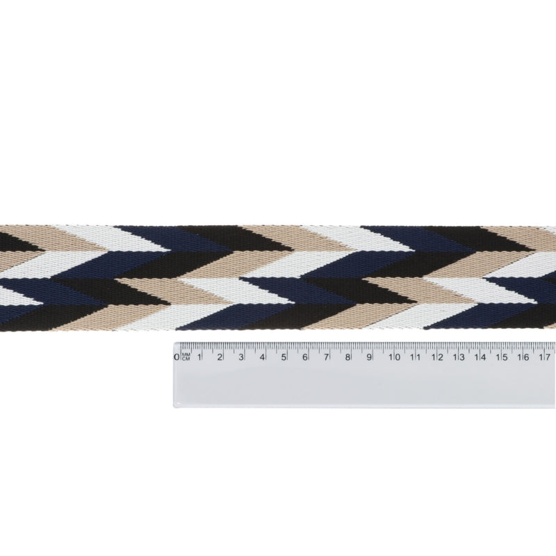 Gurtband 50 mm x 2 mm Zickzack-Muster // marineblau schwarz weiß beige