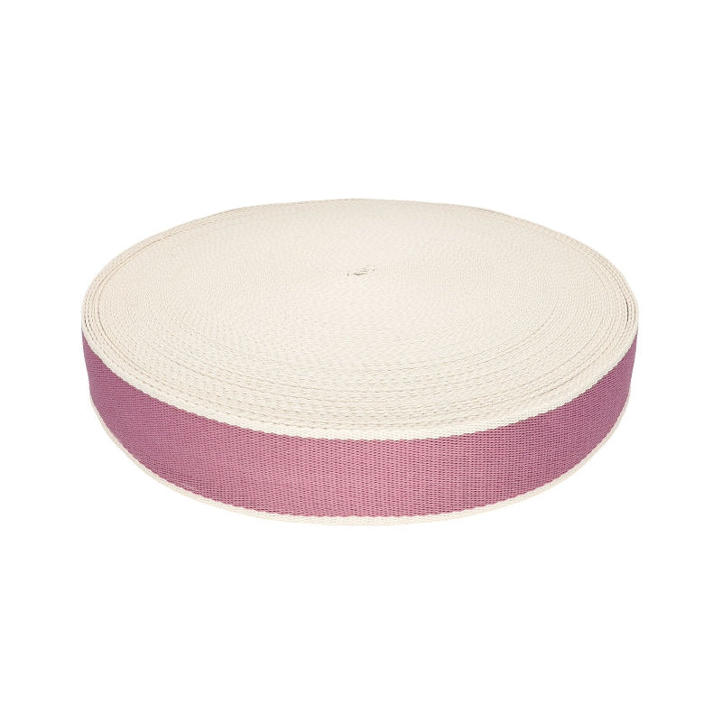 Gurtband 38 mm x 1,4 mm Streifen // rosa & naturweiß