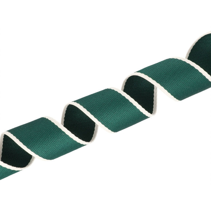 Gurtband 38 mm x 1,4 mm Streifen // tannengrün & naturweiß