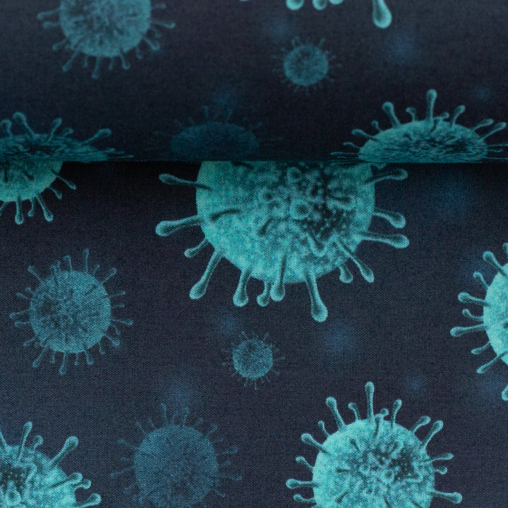 Baumwolle Virus Bakterien "Kim" SWAFING // türkis blau auf dunkelblau