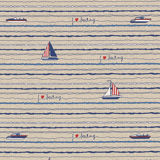 Canvas Maritim Segelschiff Wellen // dunkelblau blau weiß rot  auf panama naturfarbe