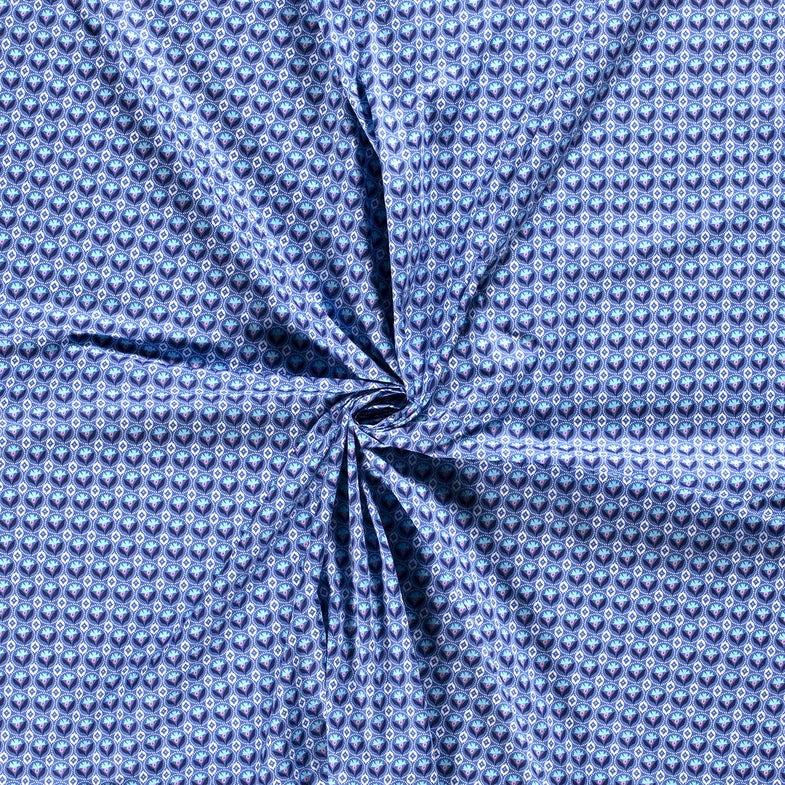 Baumwolle Poplin Retromuster Blumen // blau
