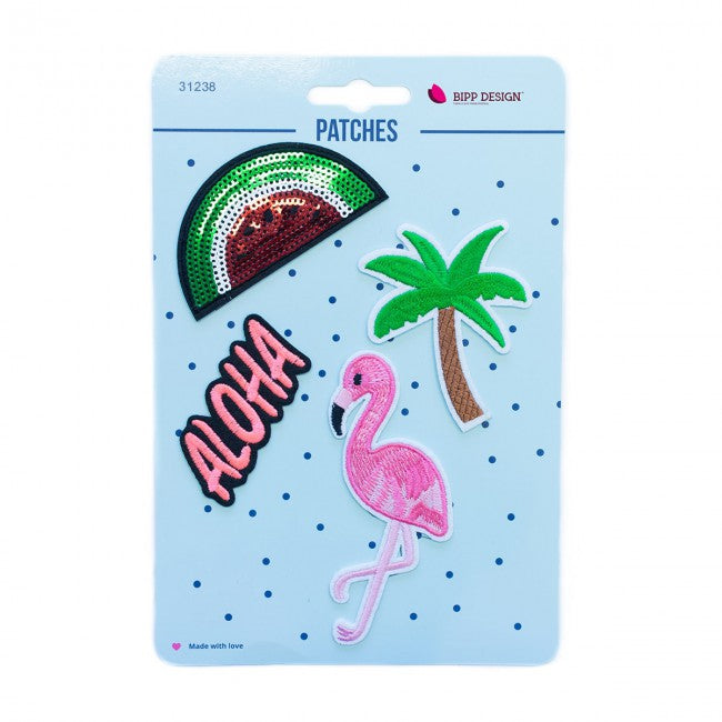 Applikationen Patches 4er-Set Aufbügeln // Wassermelone Palme Aloha Flamingo