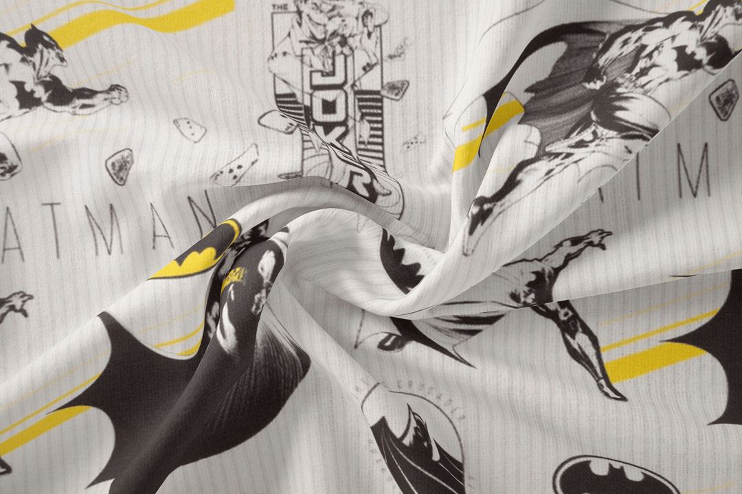 Baumwolle Poplin Digitaldruck Batman™ // schwarz grau gelb auf off-white