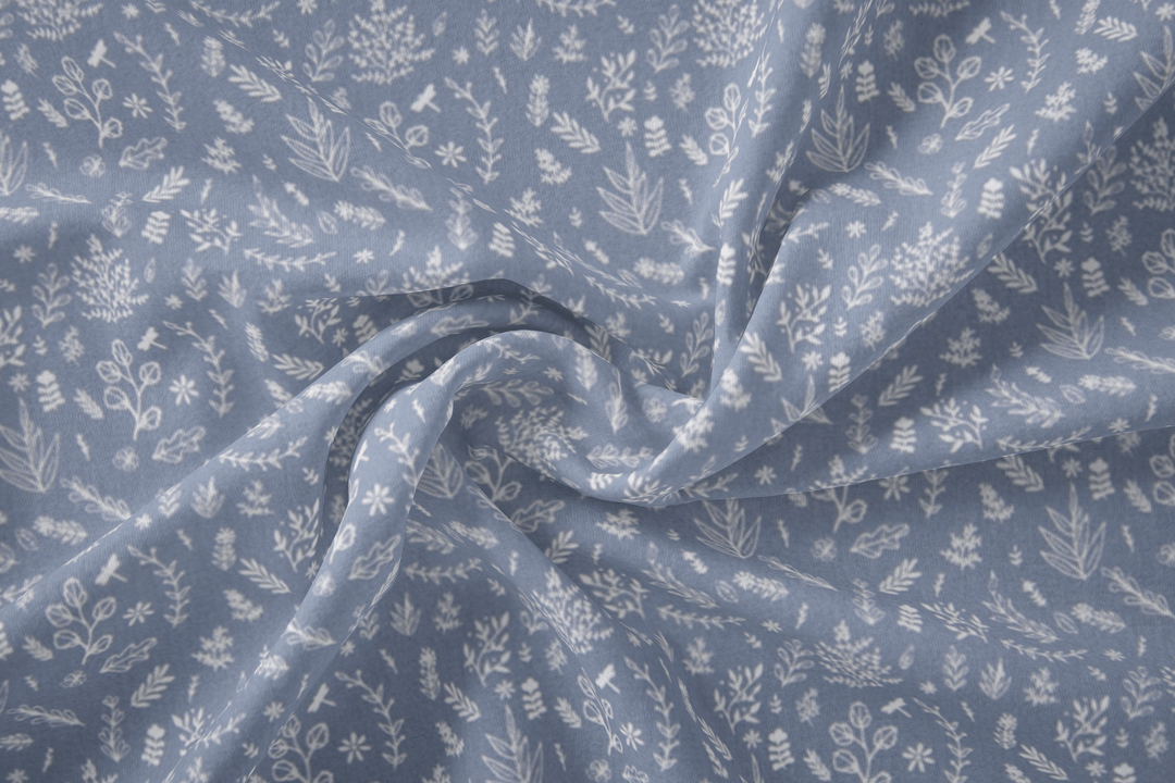Baumwolle Poplin Blätter // off-white auf blau