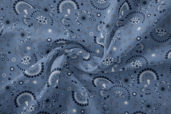 Baumwolle Poplin Blumen // dunkelblau weiß rost auf blau