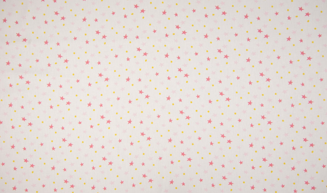 Baumwolle Poplin Sterne Punkte // lila grau gelb auf hellrosa
