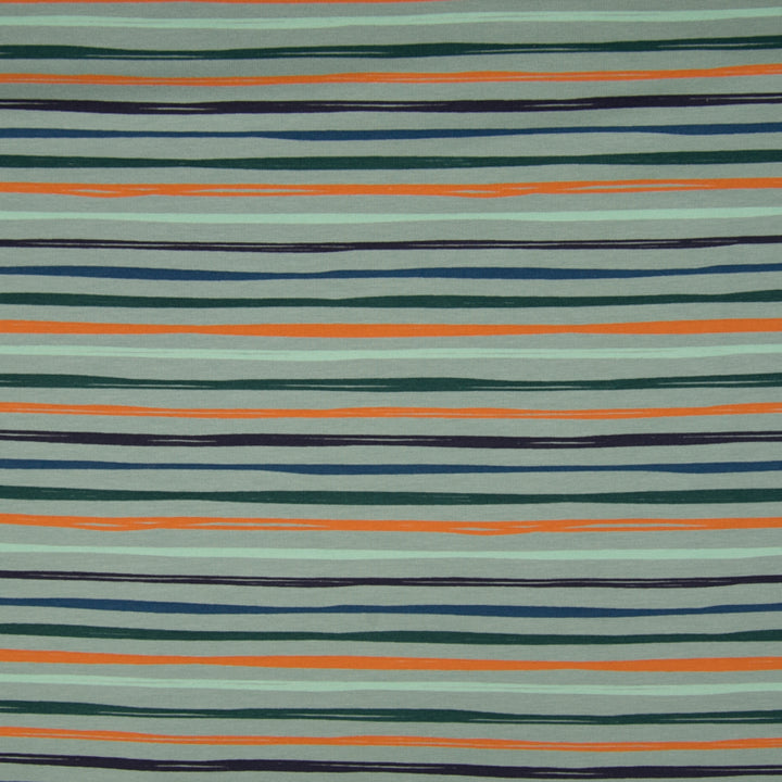 Sweat French Terry Brush Streifen // schwarz dunkelblau grün mint orange auf pastellgrün