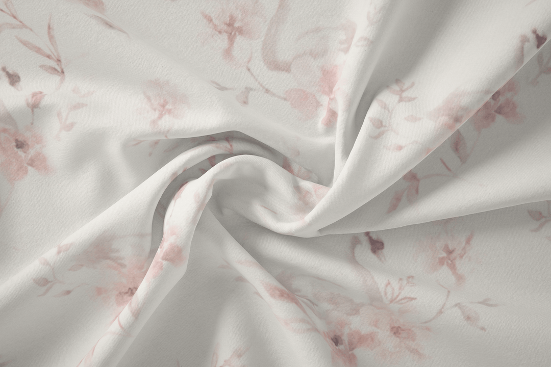Sweat French Terry Brush Organic Schwanen Blumen // rosa lila braun auf off-white