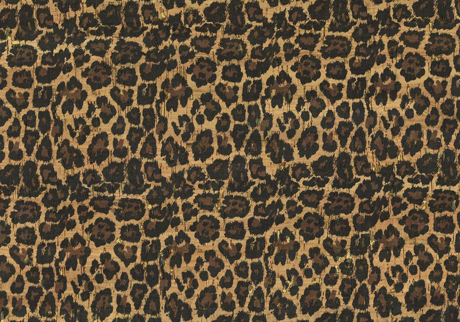 Kork Leoparden-Muster Glitzer Rolle 50 cm x 30 cm // hellbraun braun schwarz