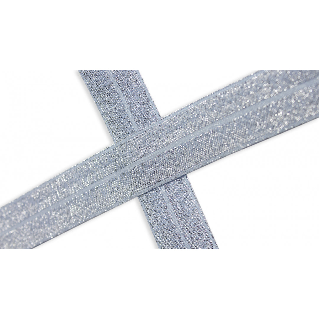 Schrägband Elastisch Glitzer Uni 20 mm // babyblau silber - metallisiert