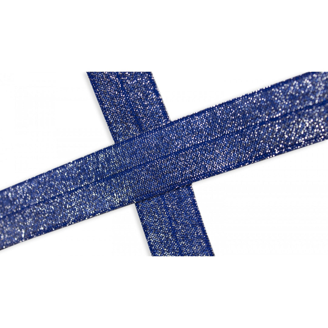 Schrägband Elastisch Glitzer Uni 20 mm // königsblau silber - metallisiert