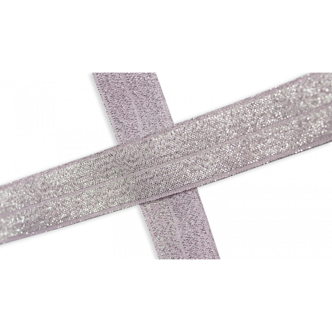 Schrägband Elastisch Glitzer Uni 20 mm // babyrosa silber - metallisiert