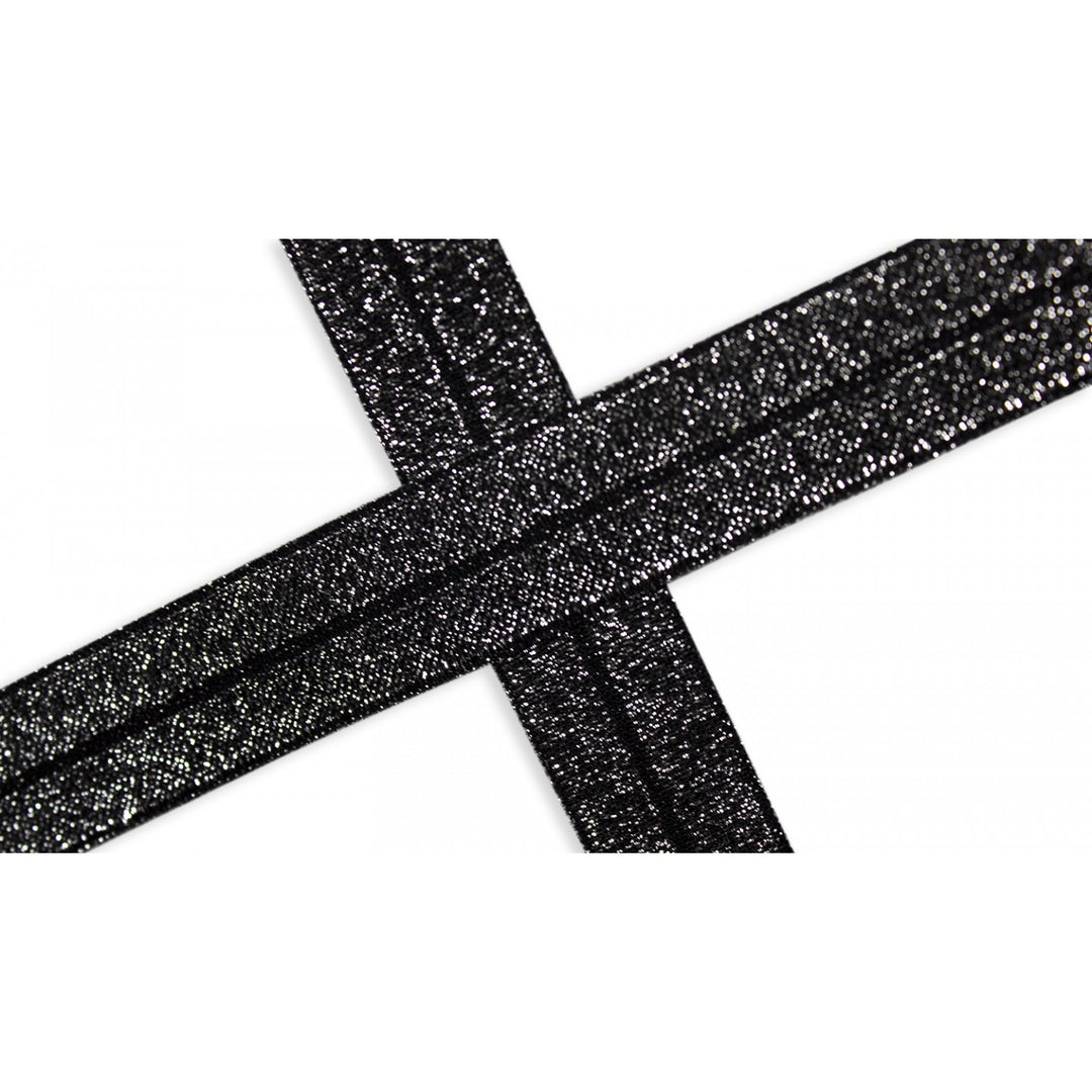 Schrägband Elastisch Glitzer Uni 20 mm // schwarz silber - metallisiert