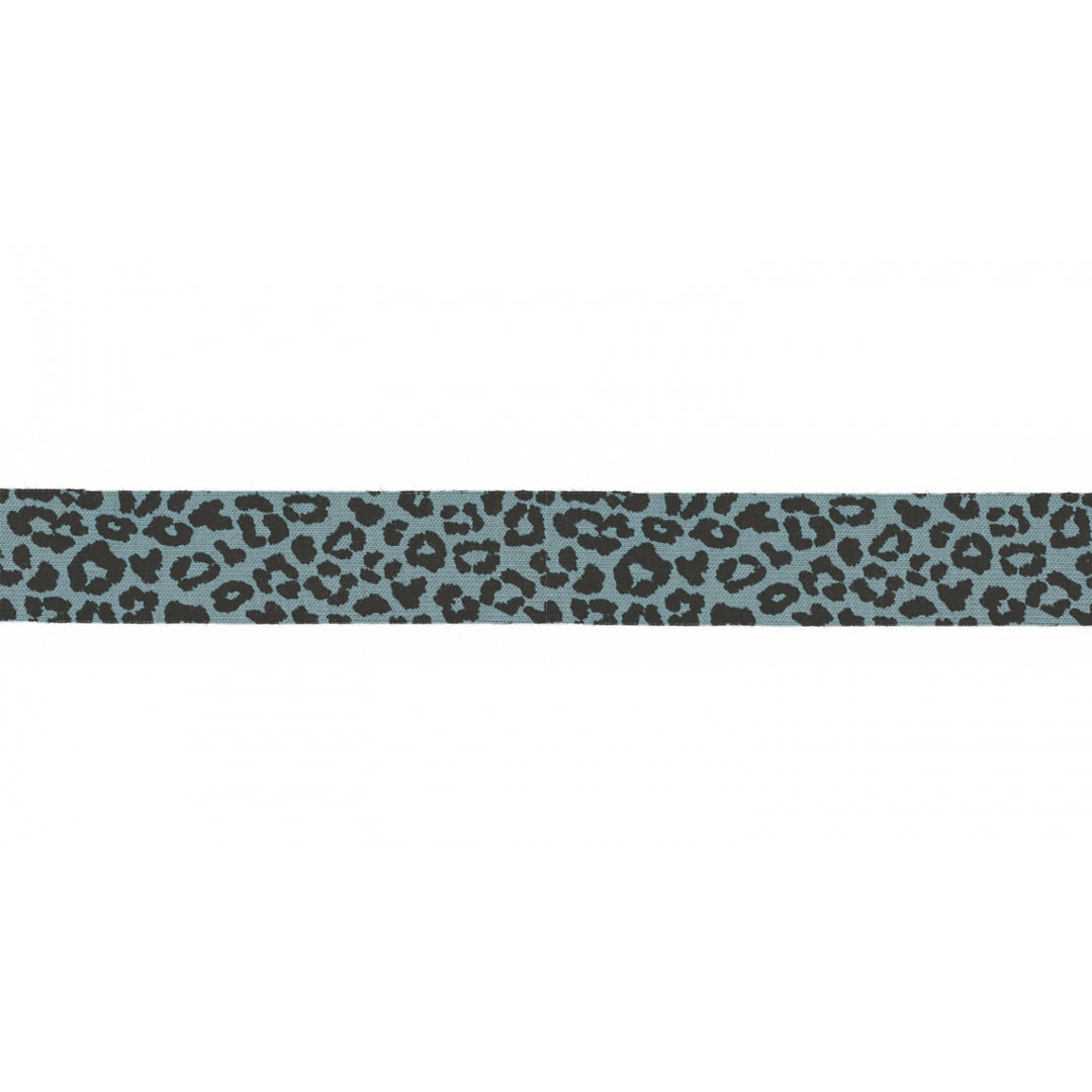 Jerseykordel Elastische Leopardenmuster 3 M - 20 mm // schwarz auf pastellblau