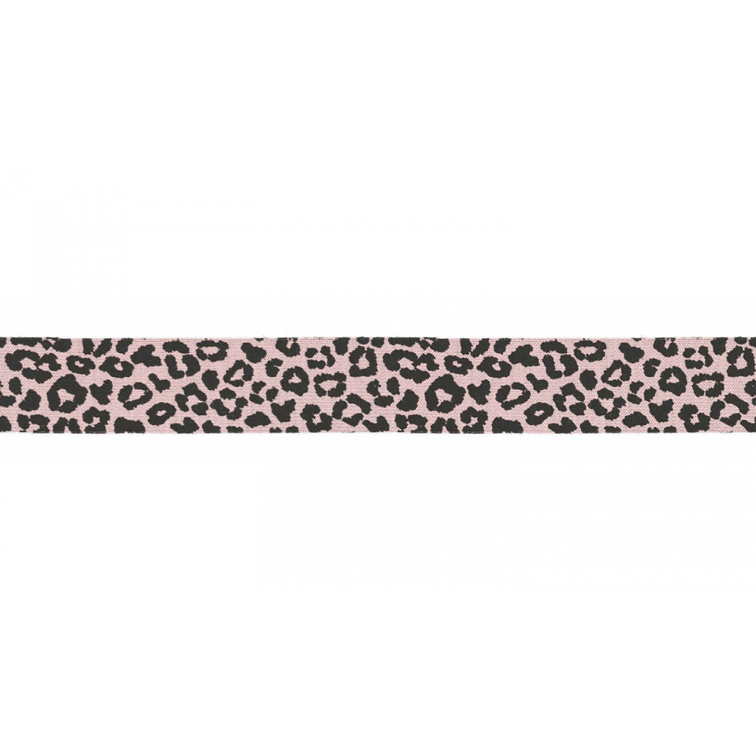 Jerseykordel Elastisch Leopardenmuster 3 M - 20 mm // schwarz auf pastellrosa