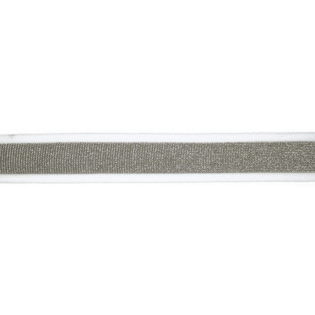 Glitzerband Streifen 30 mm // weiß silver - metallisiert