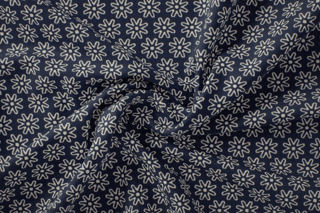 Baumwolle Gänseblümchen // weiß auf dunkelblau
