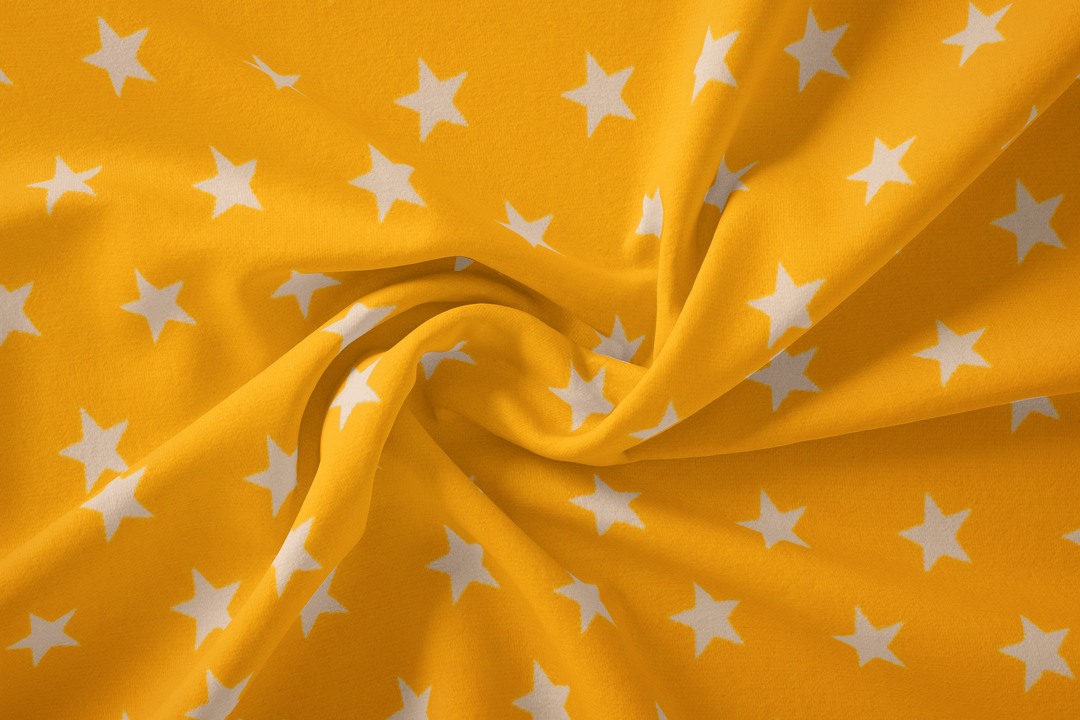 Baumwolle Sterne // weiß auf gelb